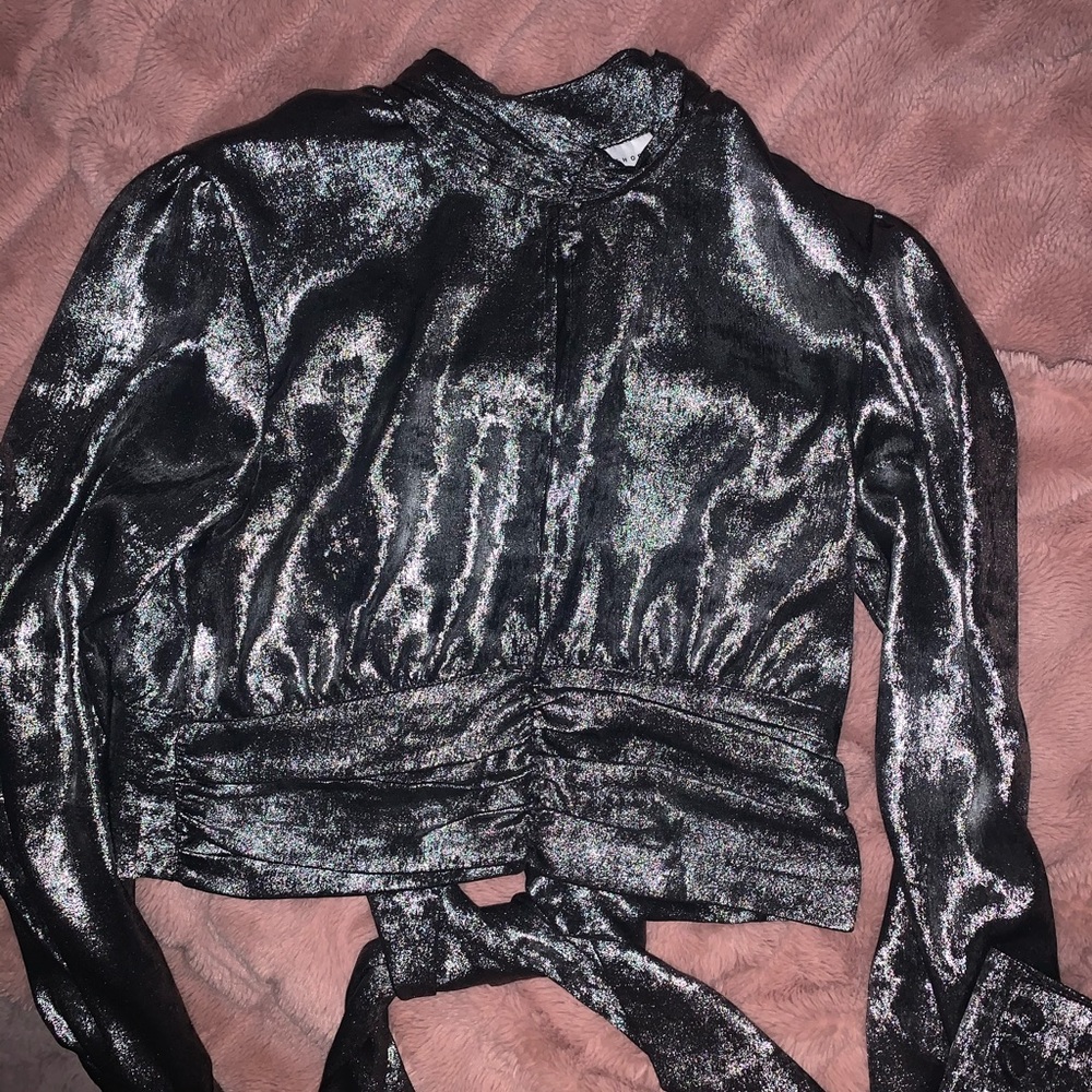 Topshop silver crop top long sleeve